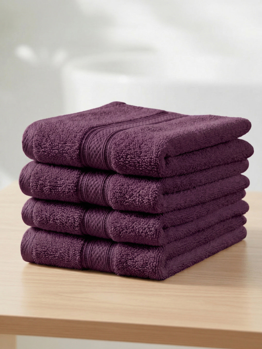 Argyle Purple Pure Cotton Solid 400 GSM Face Towel 4 Pc Set (Jasper Collection)