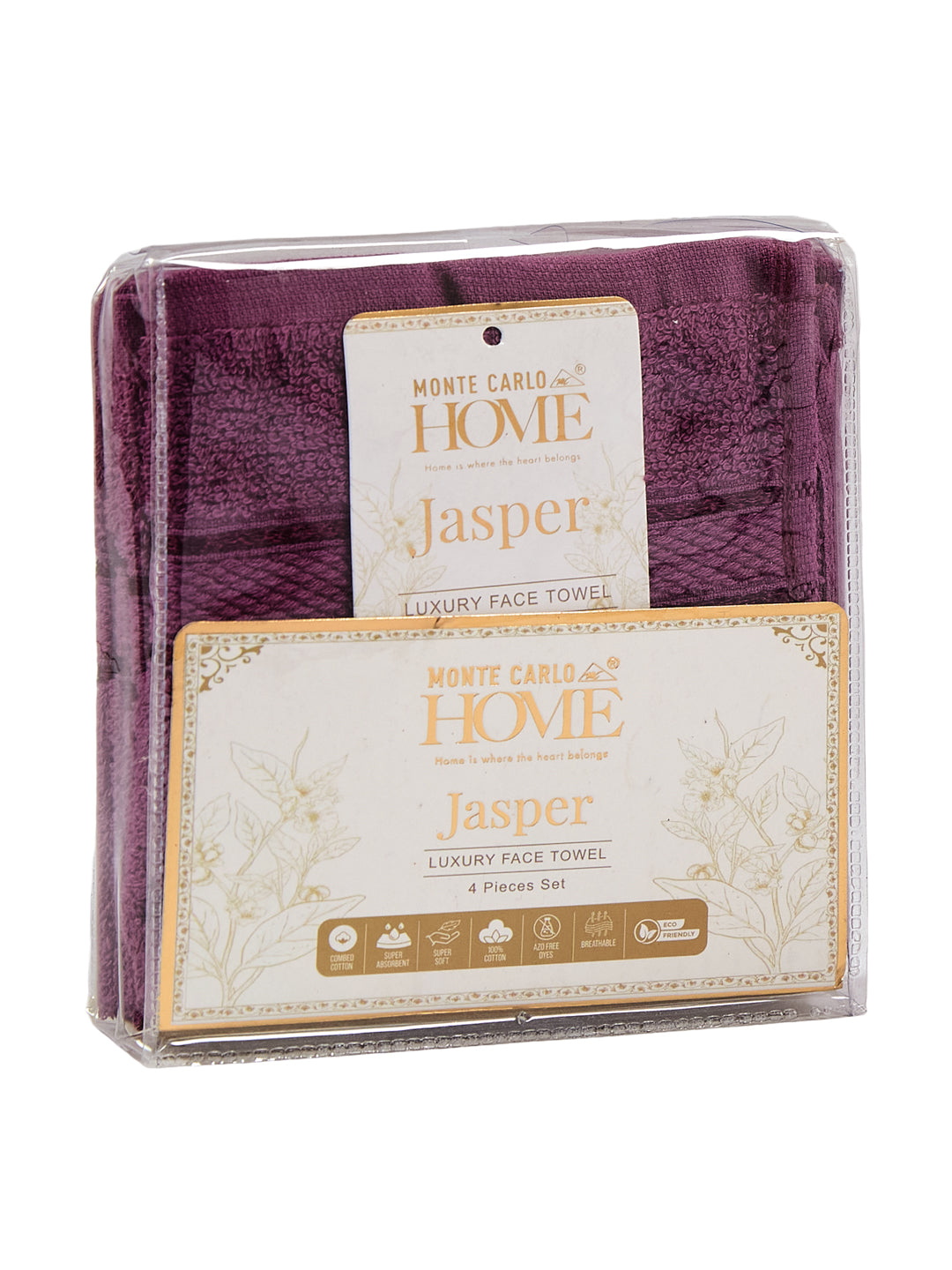 Argyle Purple Pure Cotton Solid 400 GSM Face Towel 4 Pc Set (Jasper Collection)