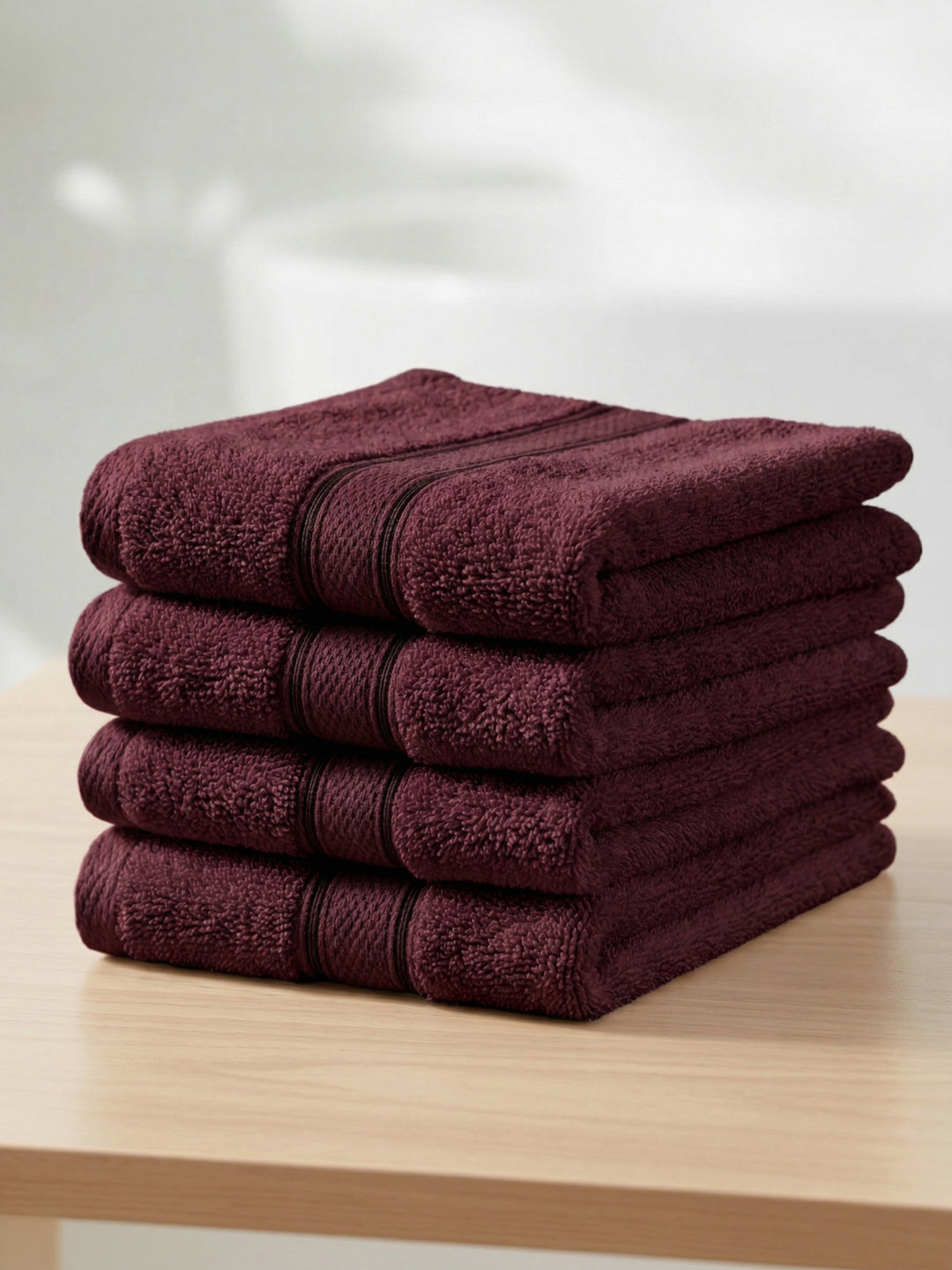 Burgundy Pure Cotton Solid 400 GSM Face Towel 4 Pc Set (Jasper Collection)