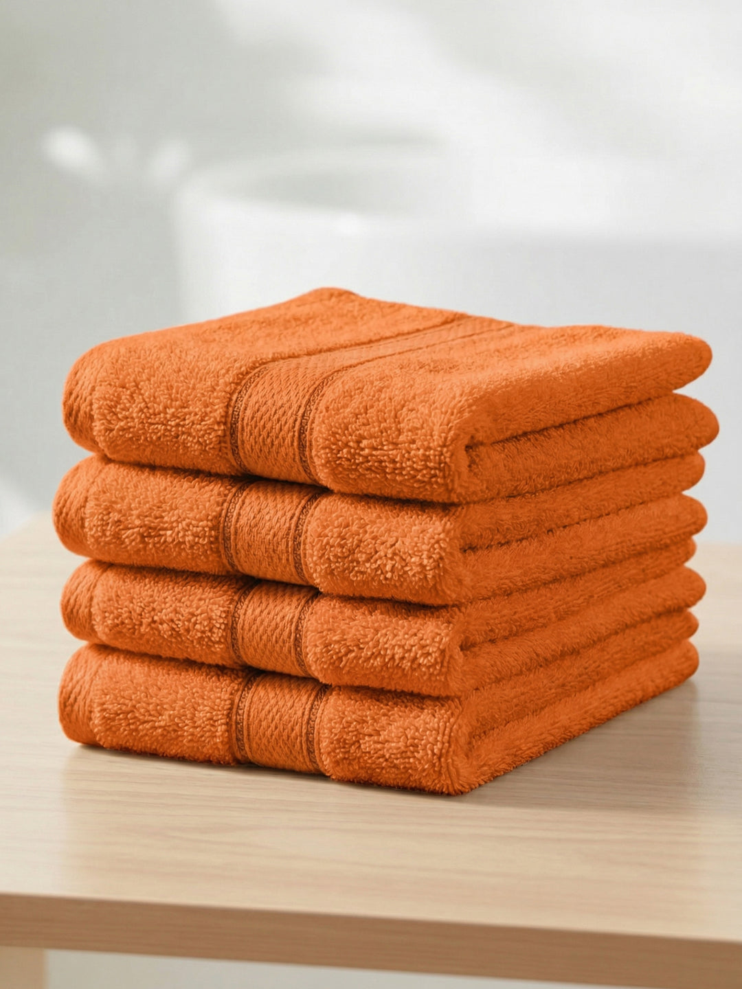 Orange Pure Cotton Solid 400 GSM Face Towel 4 Pc Set (Jasper Collection)