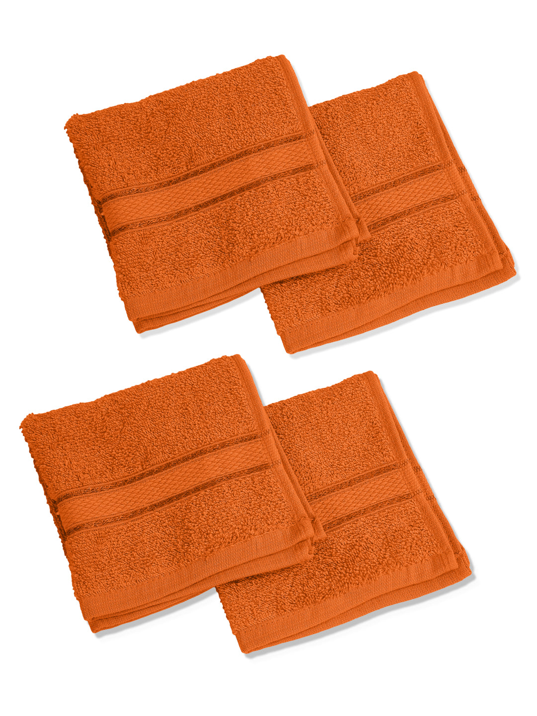 Orange Pure Cotton Solid 400 GSM Face Towel 4 Pc Set (Jasper Collection)