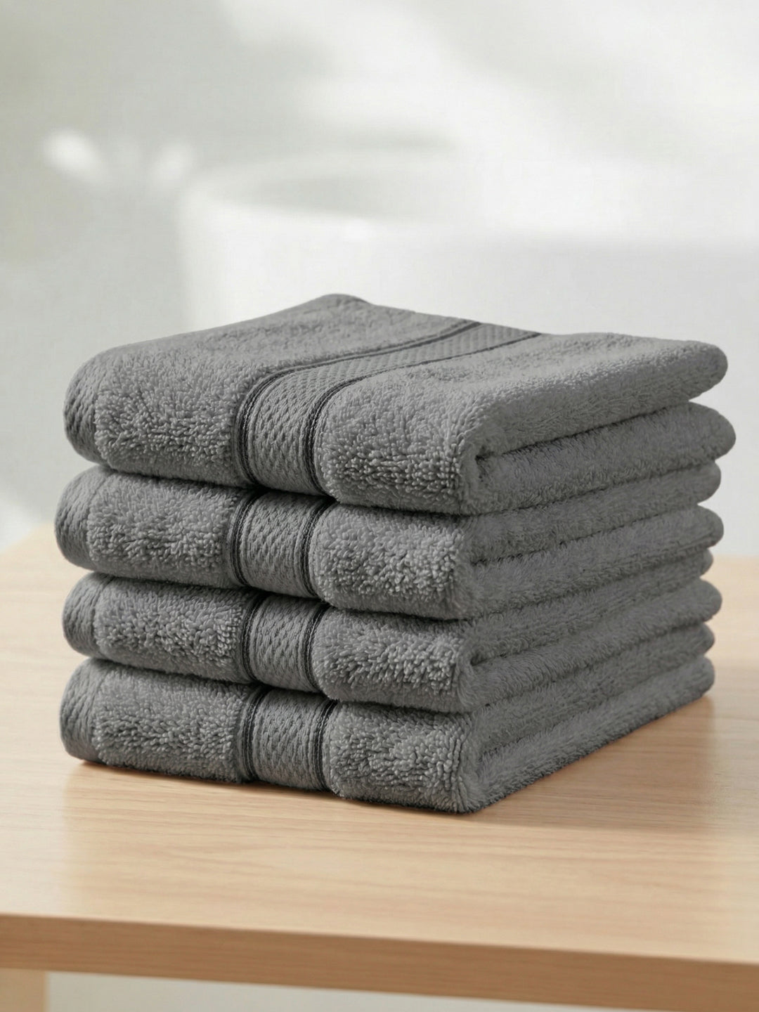 Grey Pure Cotton Solid 400 GSM Face Towel 4 Pc Set (Jasper Collection)