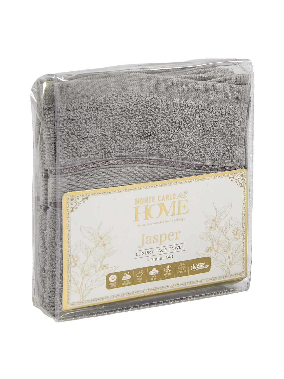 Grey Pure Cotton Solid 400 GSM Face Towel 4 Pc Set (Jasper Collection)