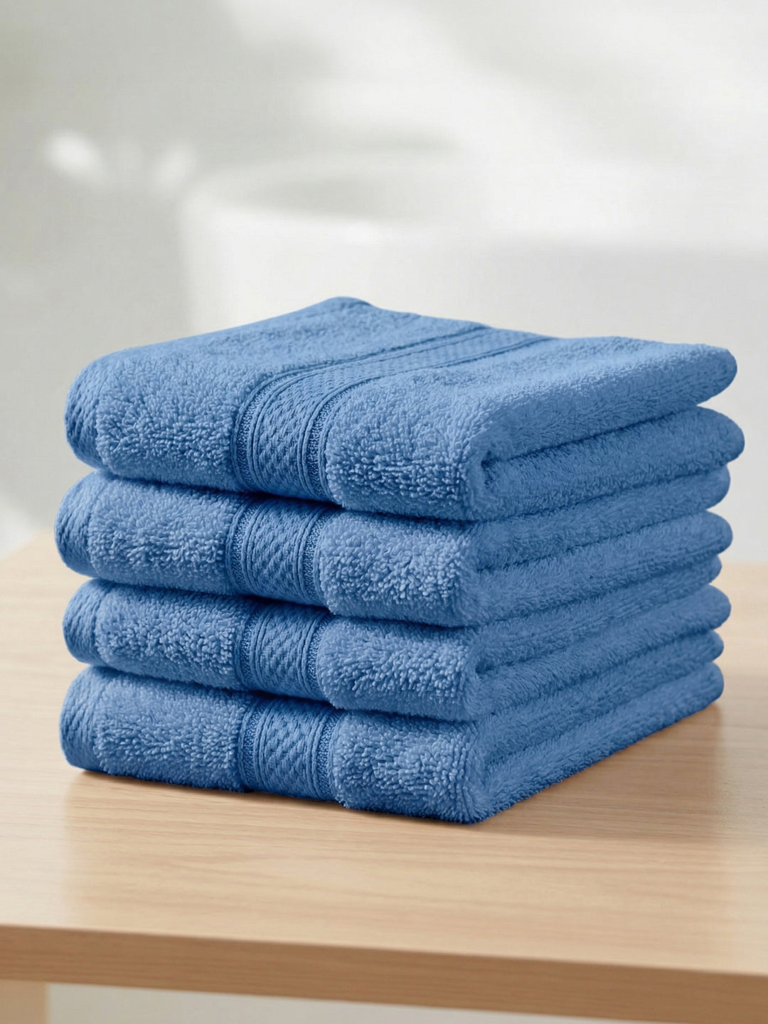 Blue Pure Cotton Solid 400 GSM Face Towel 4 Pc Set (Jasper Collection)