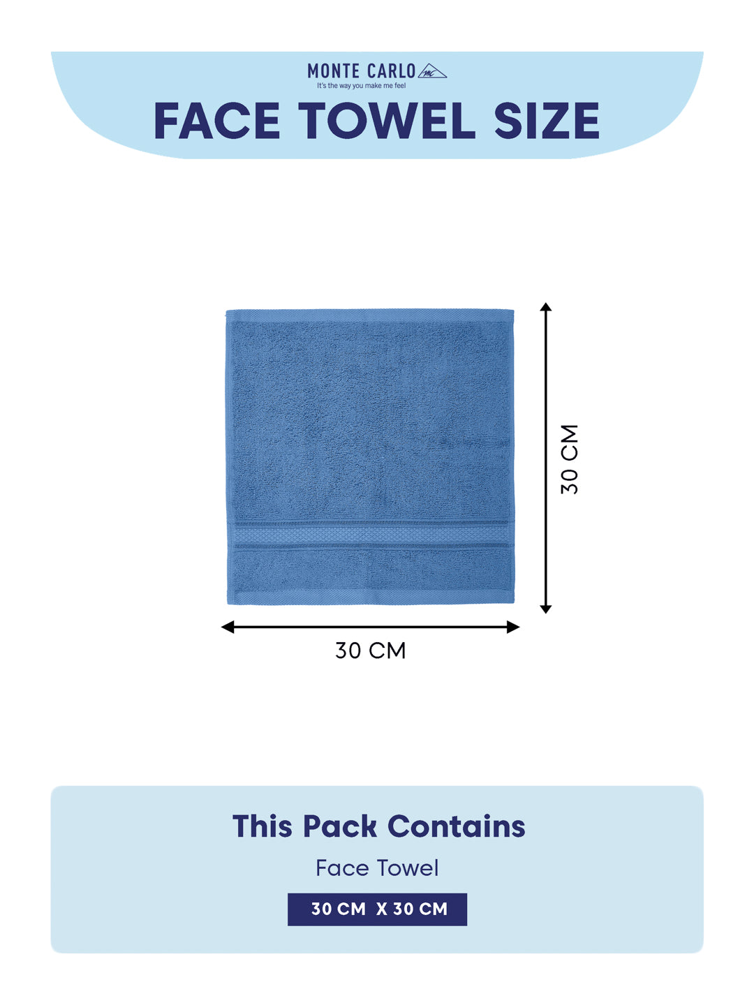 Blue Pure Cotton Solid 400 GSM Face Towel 4 Pc Set (Jasper Collection)