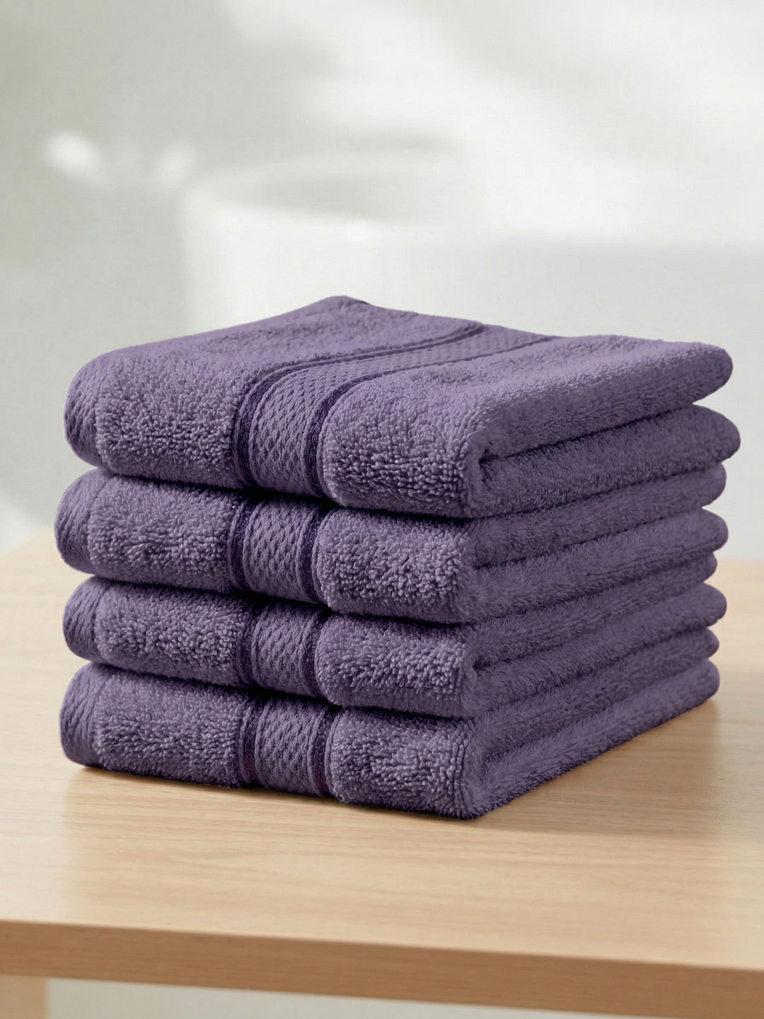 Purple Pure Cotton Solid 400 GSM Face Towel 4 Pc Set (Jasper Collection)