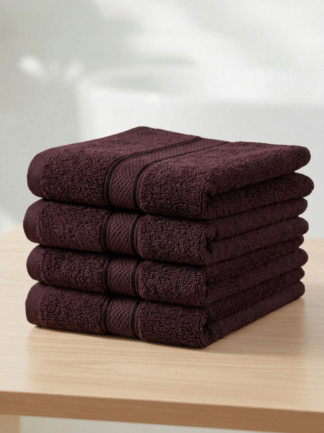 Maroon Pure Cotton Solid 400 GSM Face Towel 4 Pc Set (Jasper Collection)