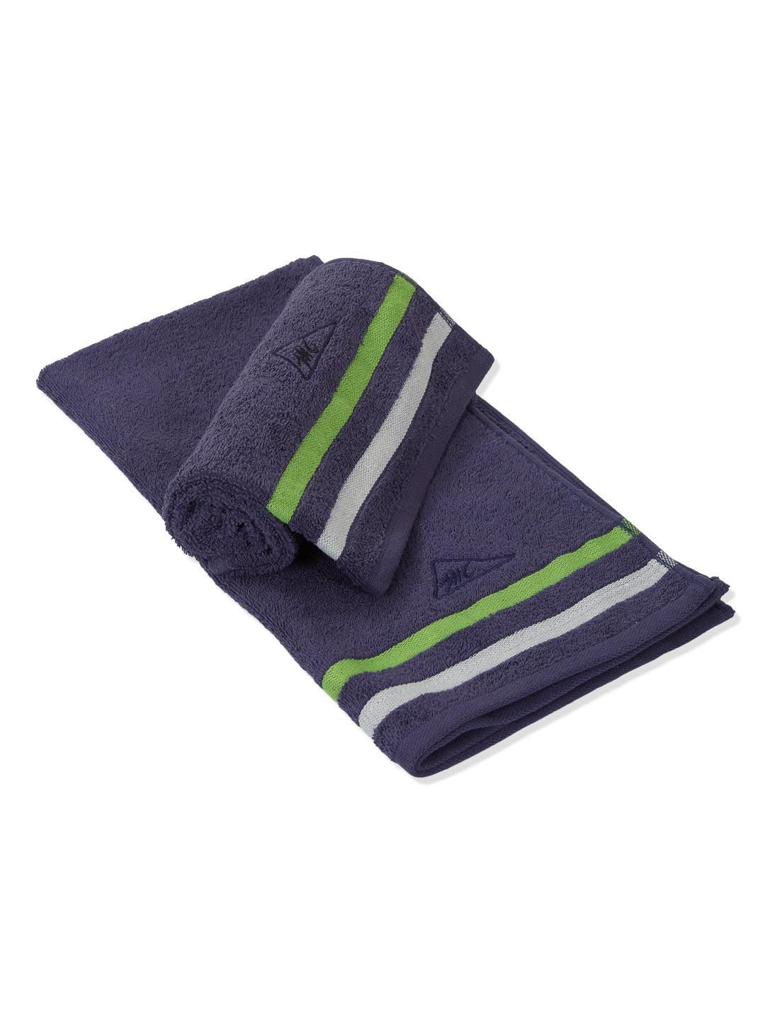 Navy Blue 100% Cotton Solid 400 GSM Gym Towel Active Dry 2 Pc Set Gift Box Pack with Free Bottle