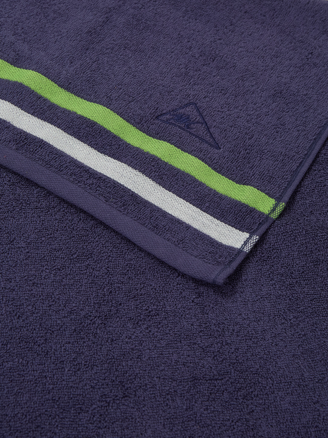 Navy Blue 100% Cotton Solid 400 GSM Gym Towel Active Dry 2 Pc Set Gift Box Pack with Free Bottle