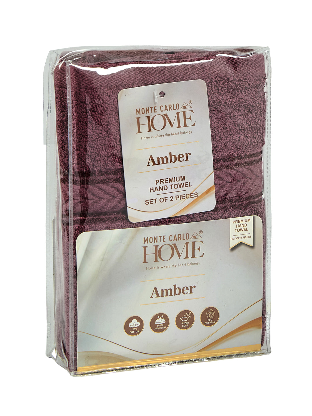 Premium Maroon 100% Cotton Solid 525 GSM Hand Towel Amber 2 Pc Set Pvc Pack