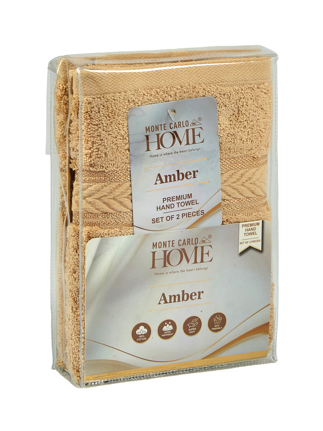 Premium Camel Brown 100% Cotton Solid 525 GSM Hand Towel Amber 2 Pc Set Pvc Pack