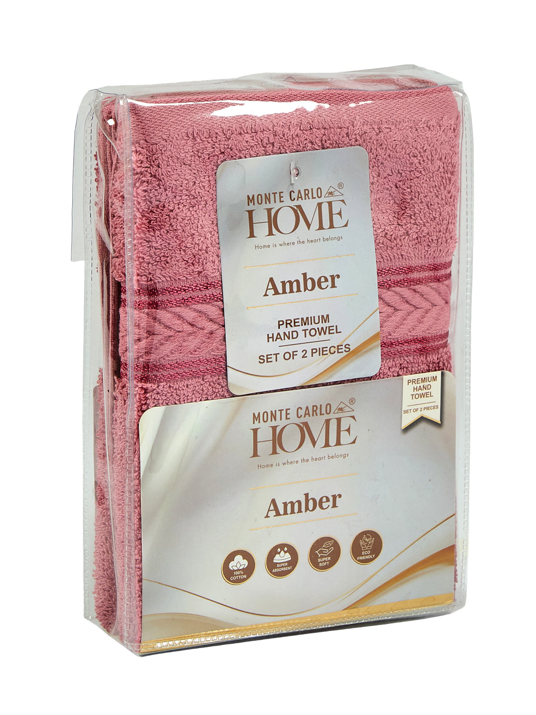 Premium Dusty Rose 100% Cotton Solid 525 GSM Hand Towel Amber 2 Pc Set Pvc Pack
