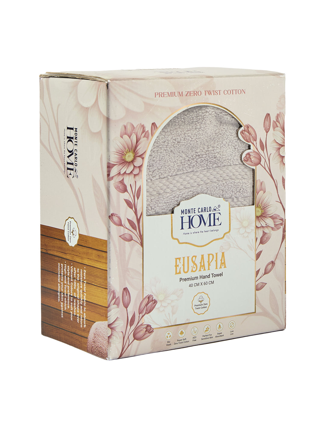 Luxury Light Grey 100% Cotton Solid 625 GSM Hand Towel Eusapia 2 Pc Set Box Pack