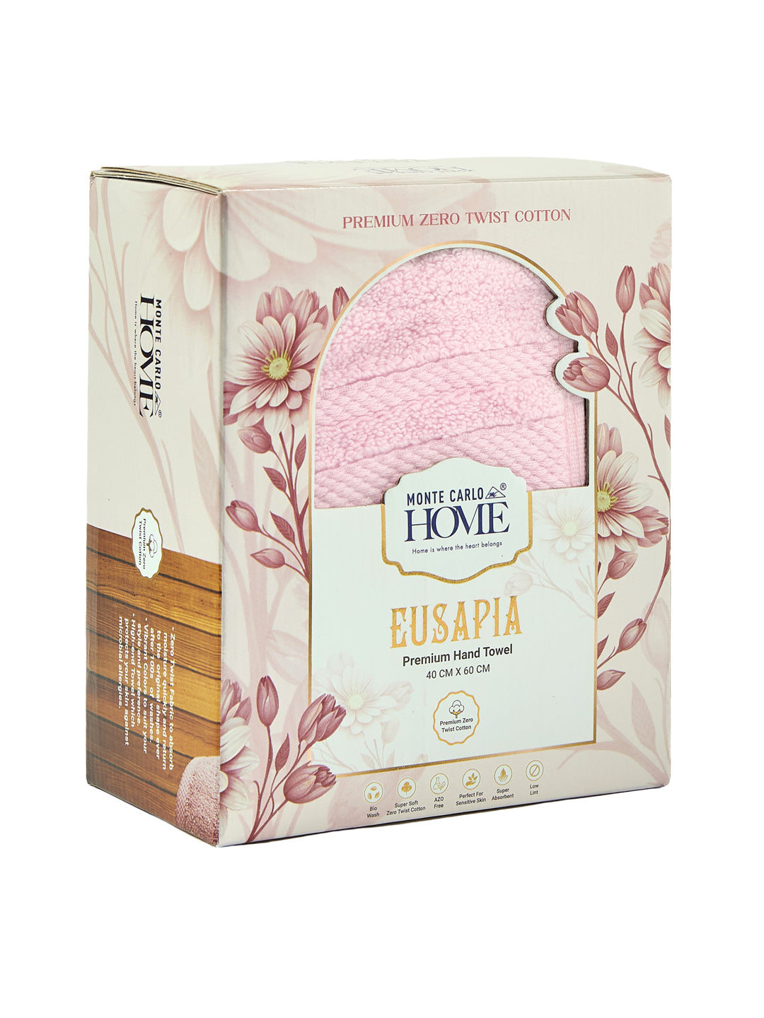 Luxury Pink 100% Cotton Solid 625 GSM Hand Towel Eusapia 2 Pc Set Box Pack
