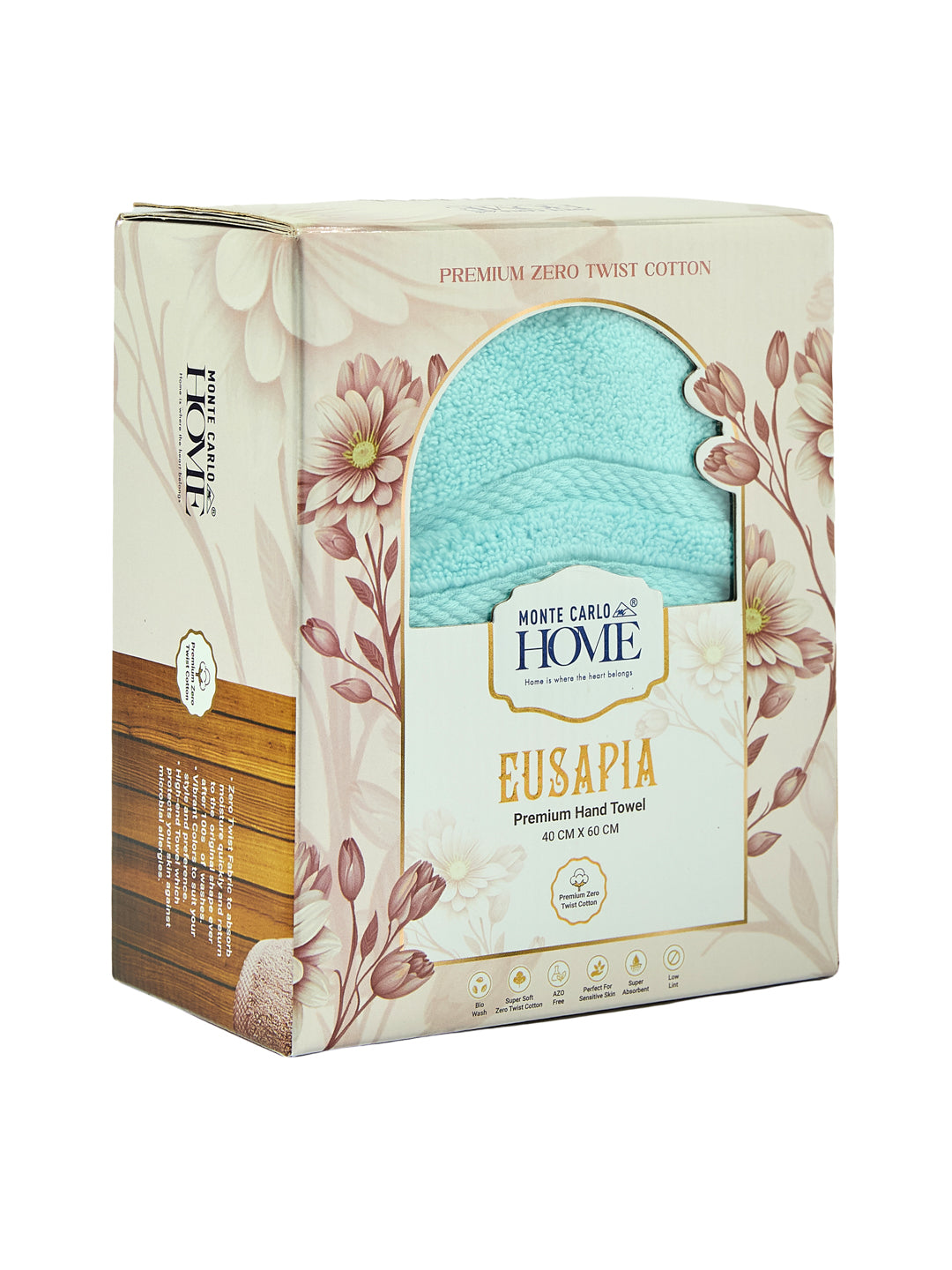 Luxury Sea Green 100% Cotton Solid 625 GSM Hand Towel Eusapia 2 Pc Set Box Pack