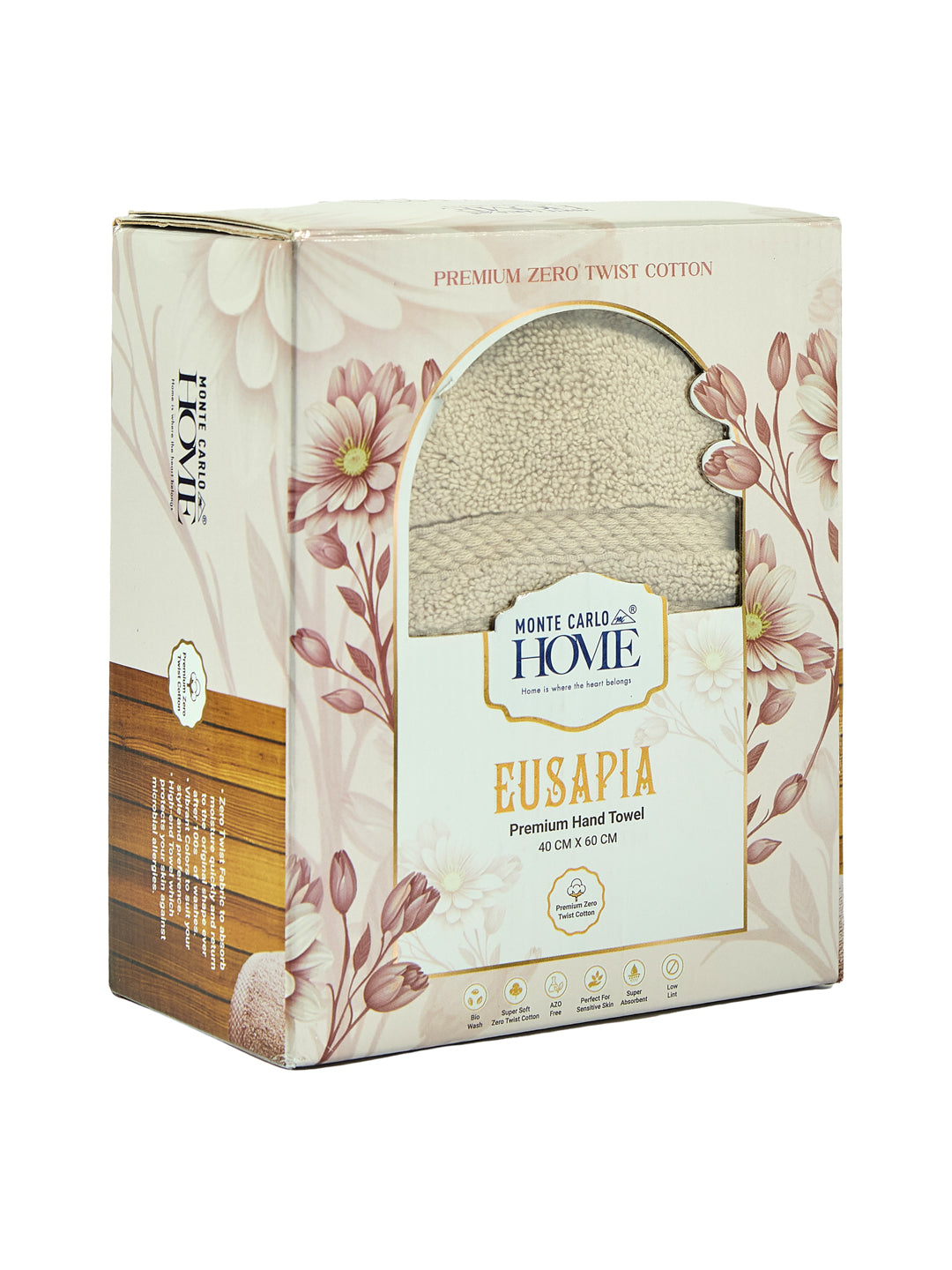 Luxury Cream 100% Cotton Solid 625 GSM Hand Towel Eusapia 2 Pc Set Box Pack