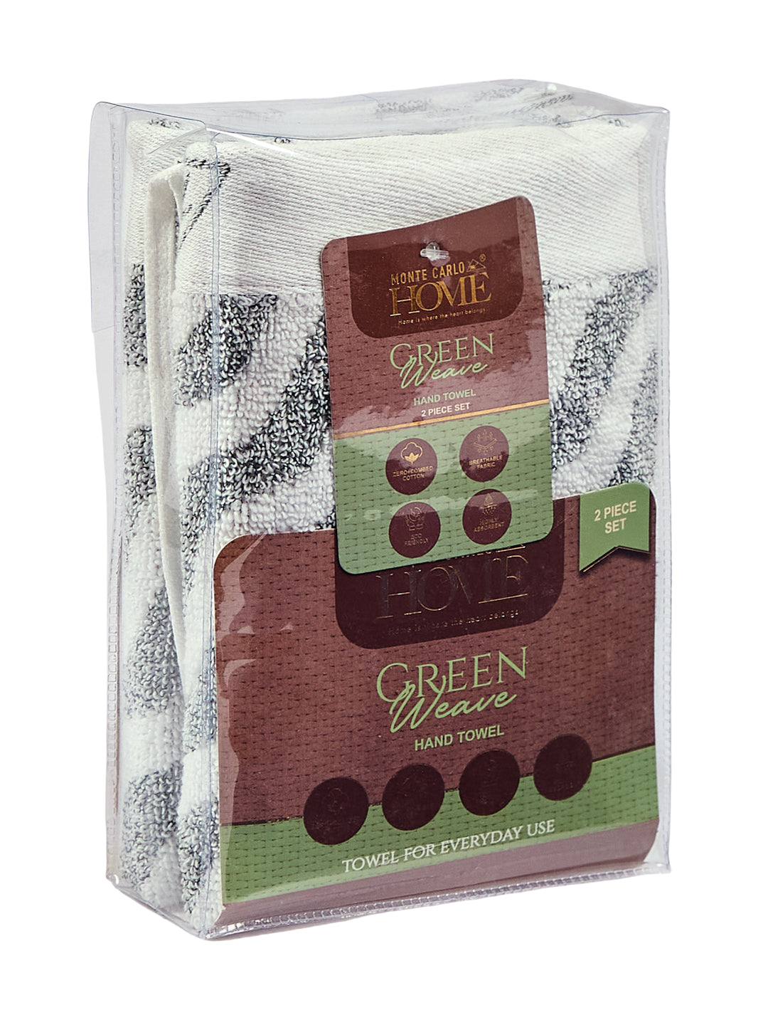 Premium Green & White Pure Cotton Self Design 500 GSM Hand Towel 2 Pc Set (Green Weave Collection)