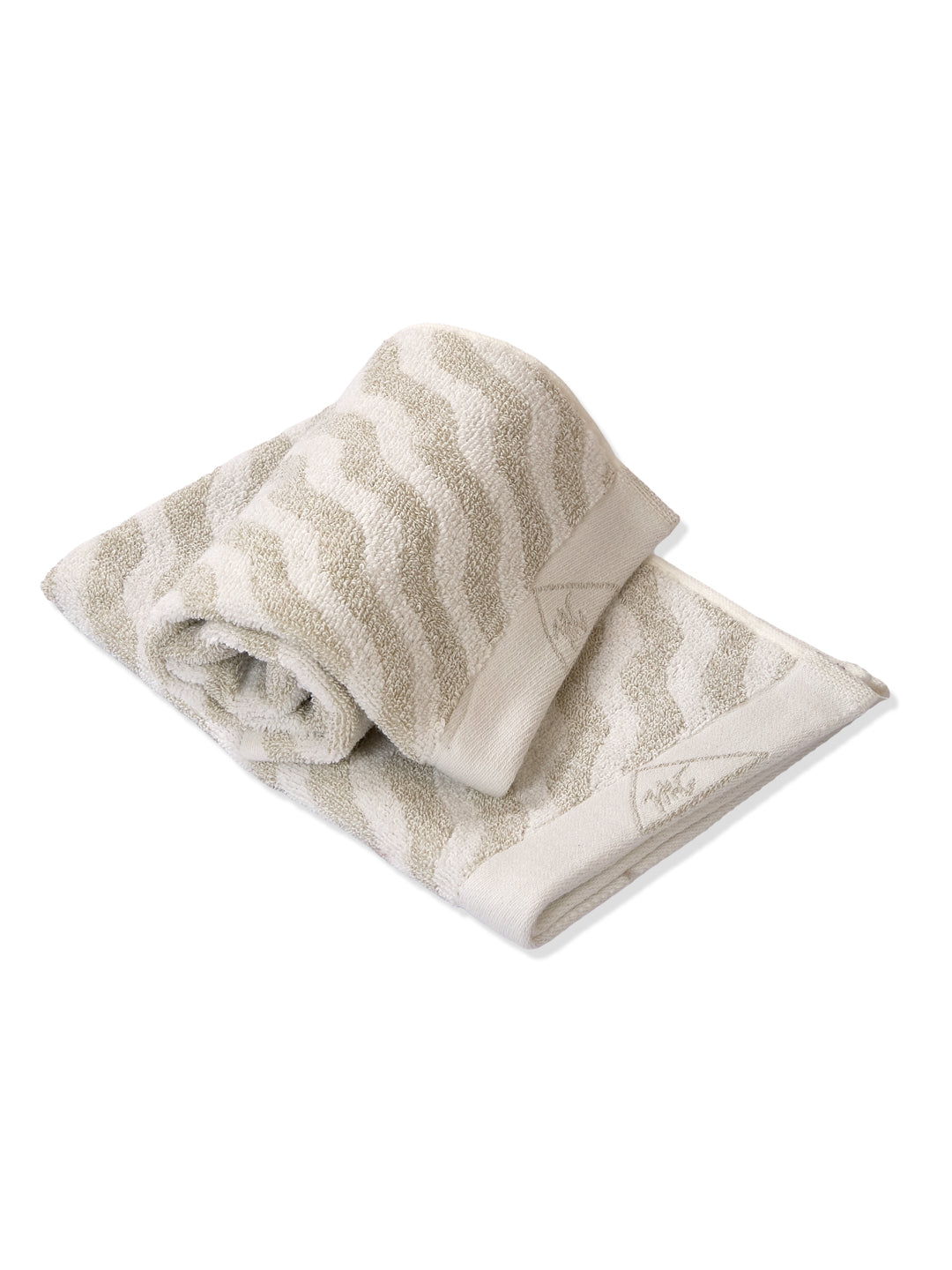 Premium Beige & White Pure Cotton Self Design 500 GSM Hand Towel 2 Pc Set (Green Weave Collection)