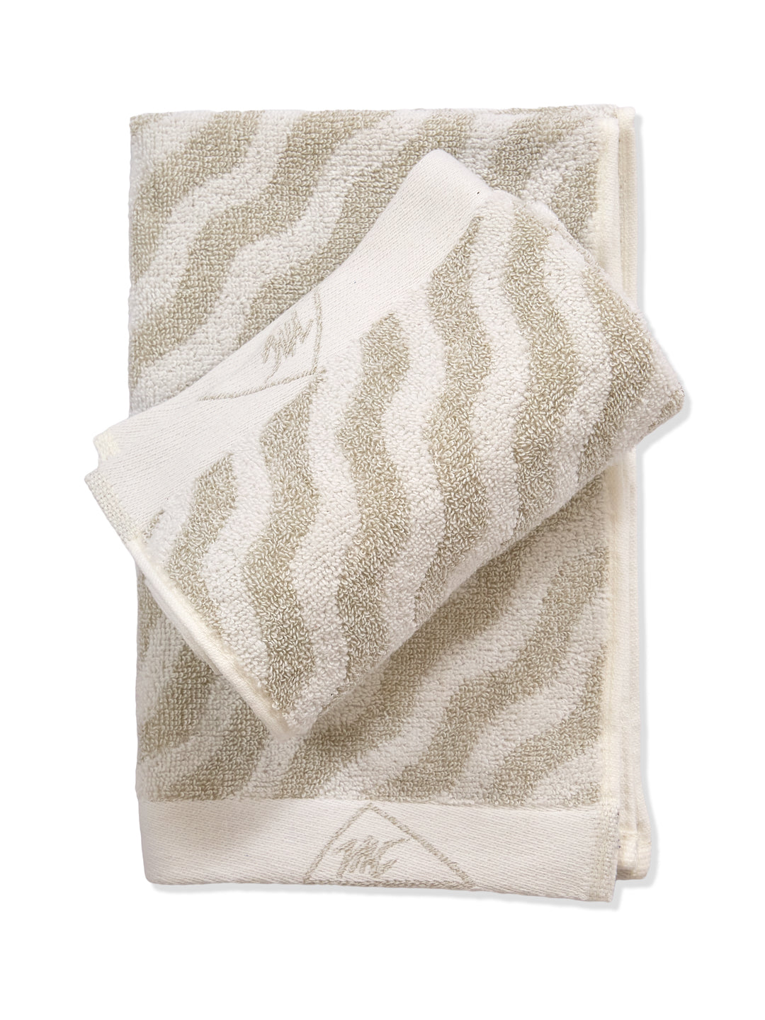 Premium Beige & White Pure Cotton Self Design 500 GSM Hand Towel 2 Pc Set (Green Weave Collection)