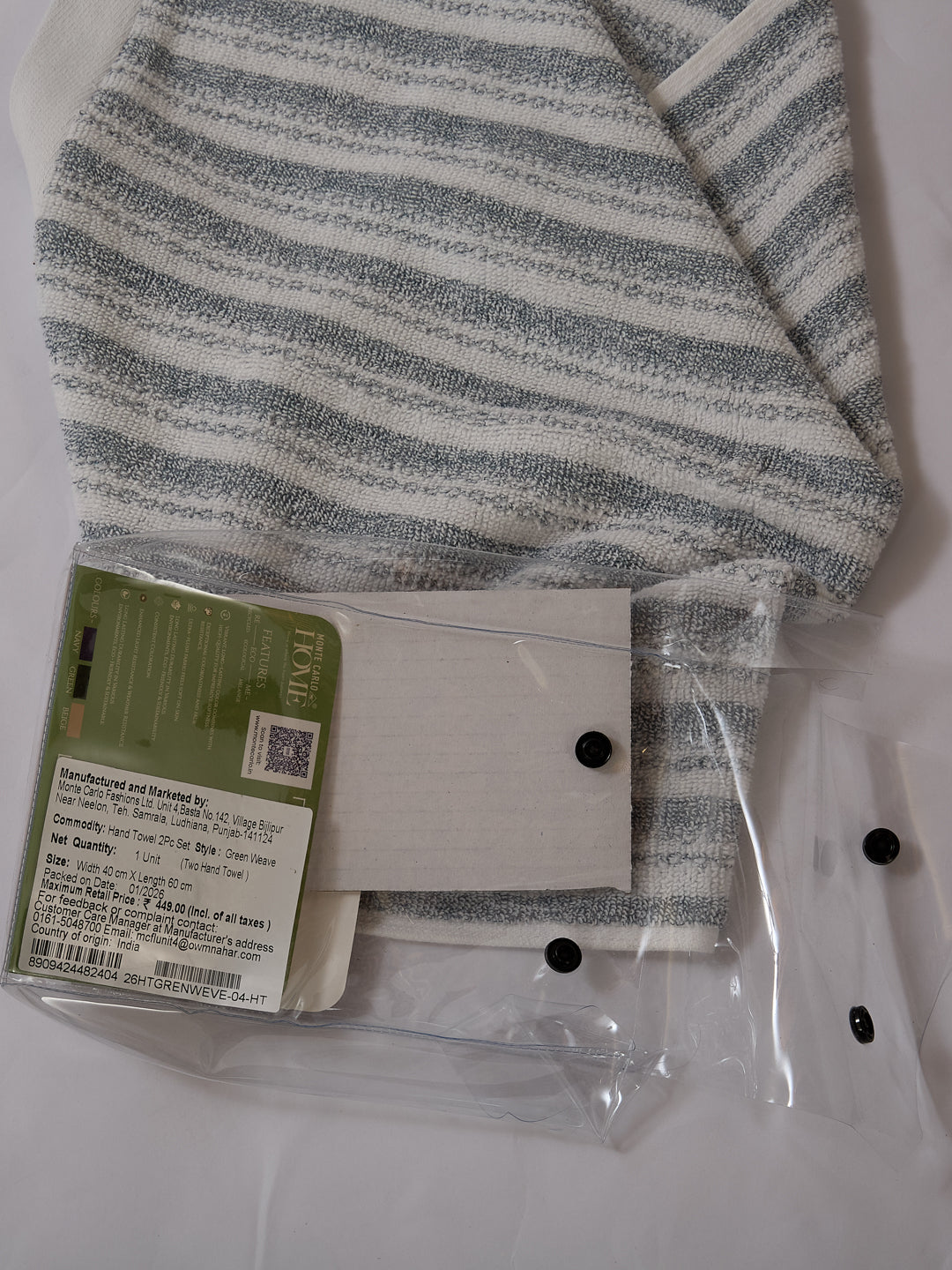 Premium Navy Blue & White Pure Cotton Self Design 500 GSM Hand Towel 2 Pc Set (Green Weave Collection)