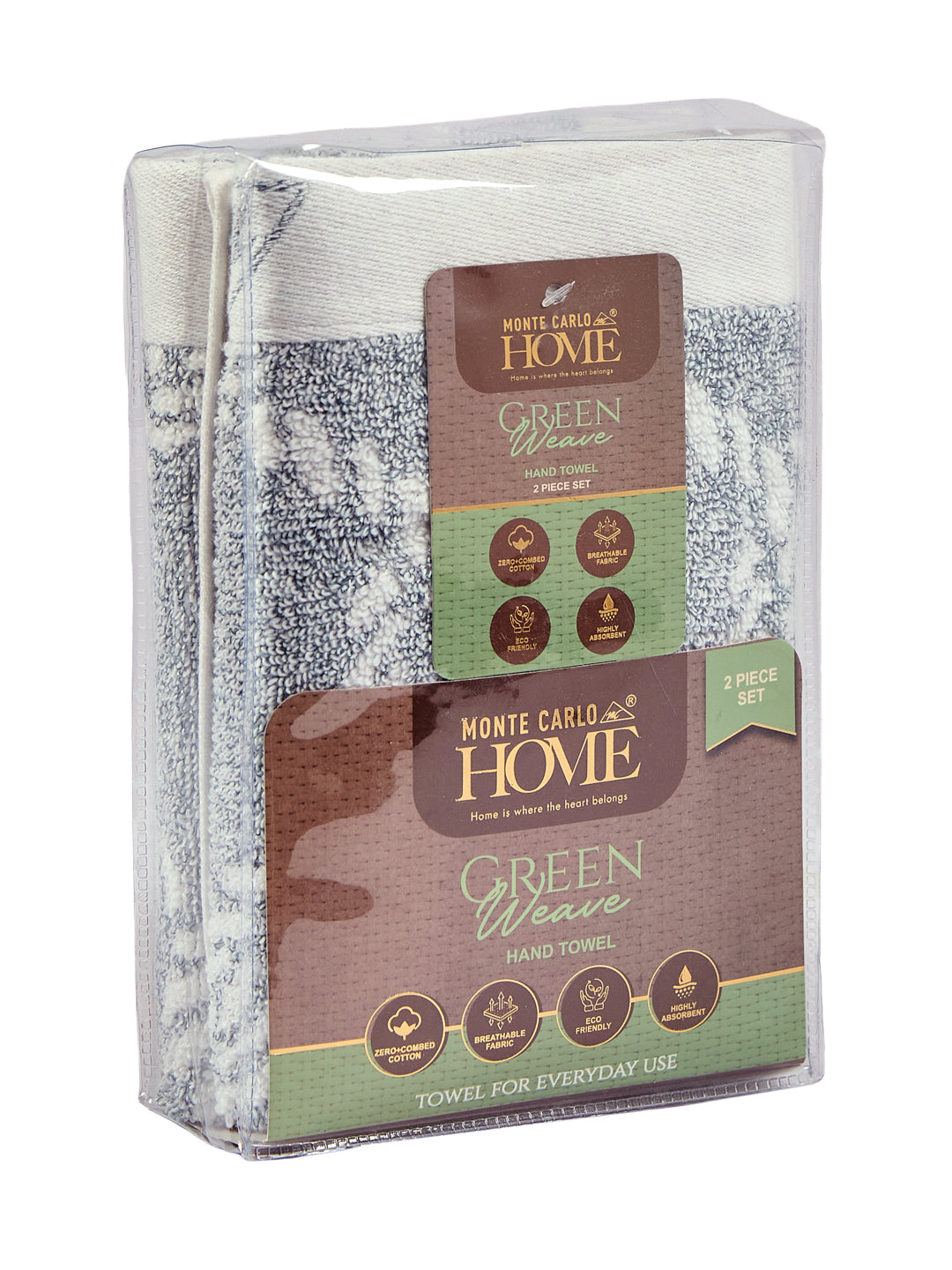 Premium Navy Blue & White Pure Cotton Self Design 500 GSM Hand Towel 2 Pc Set (Green Weave Collection)