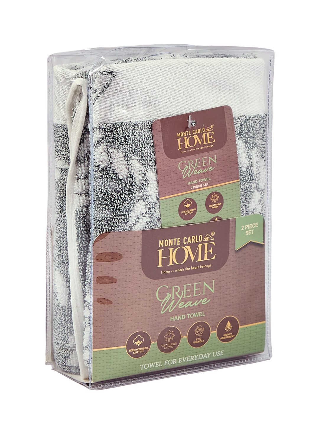 Premium Green & White Pure Cotton Self Design 500 GSM Hand Towel 2 Pc Set (Green Weave Collection)