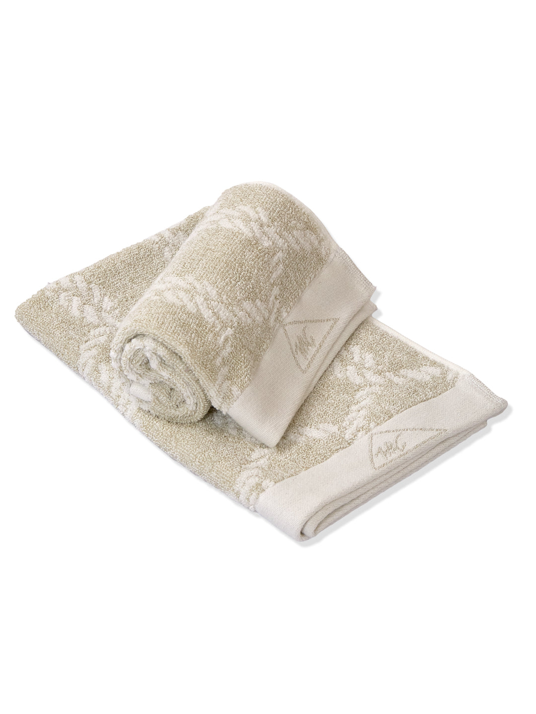 Premium Beige & White Pure Cotton Self Design 500 GSM Hand Towel 2 Pc Set (Green Weave Collection)