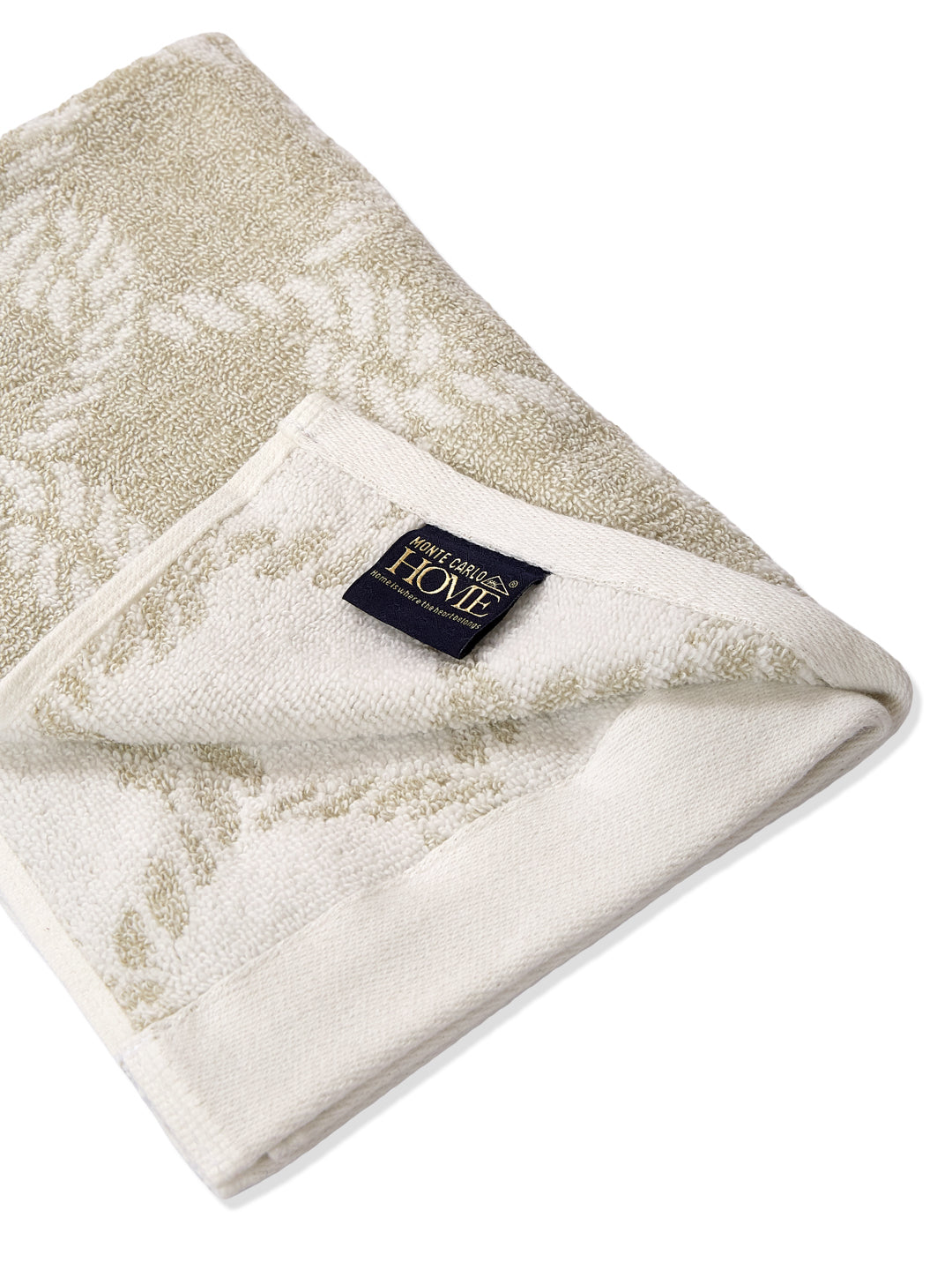 Premium Beige & White Pure Cotton Self Design 500 GSM Hand Towel 2 Pc Set (Green Weave Collection)
