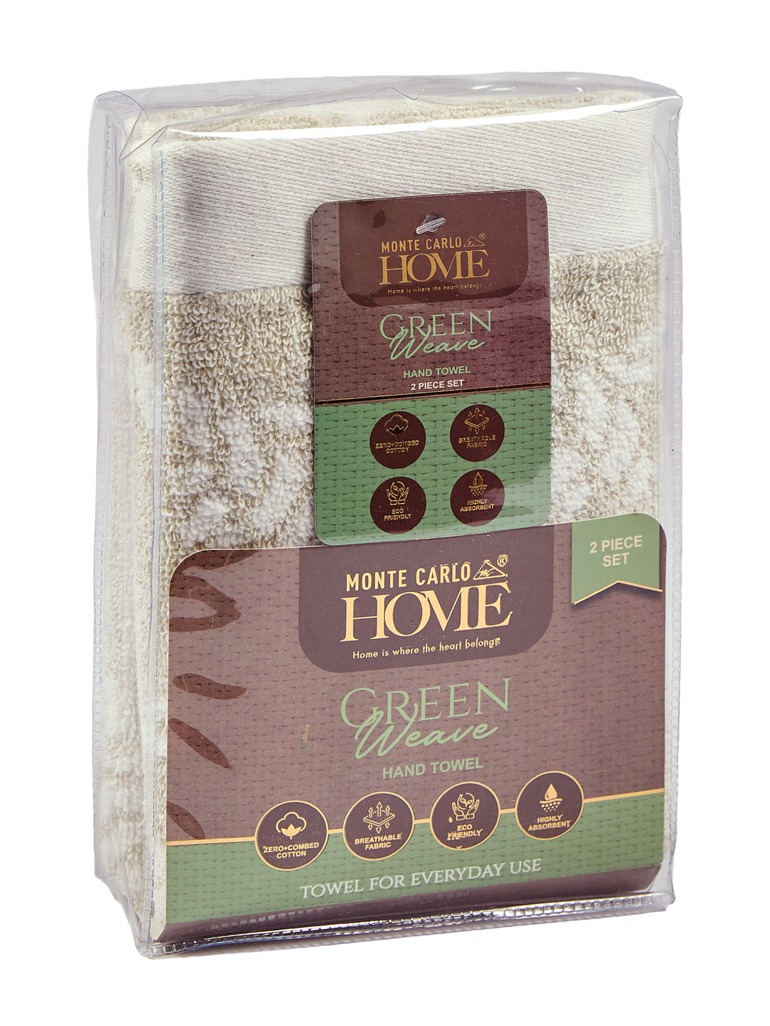 Premium Beige & White Pure Cotton Self Design 500 GSM Hand Towel 2 Pc Set (Green Weave Collection)