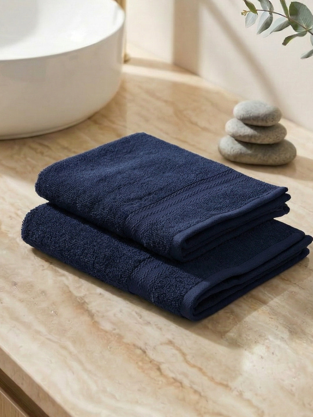 Insignia Blue Pure Cotton Solid 380 GSM Hand Towel 2 Pc Set (Jazz Collection)