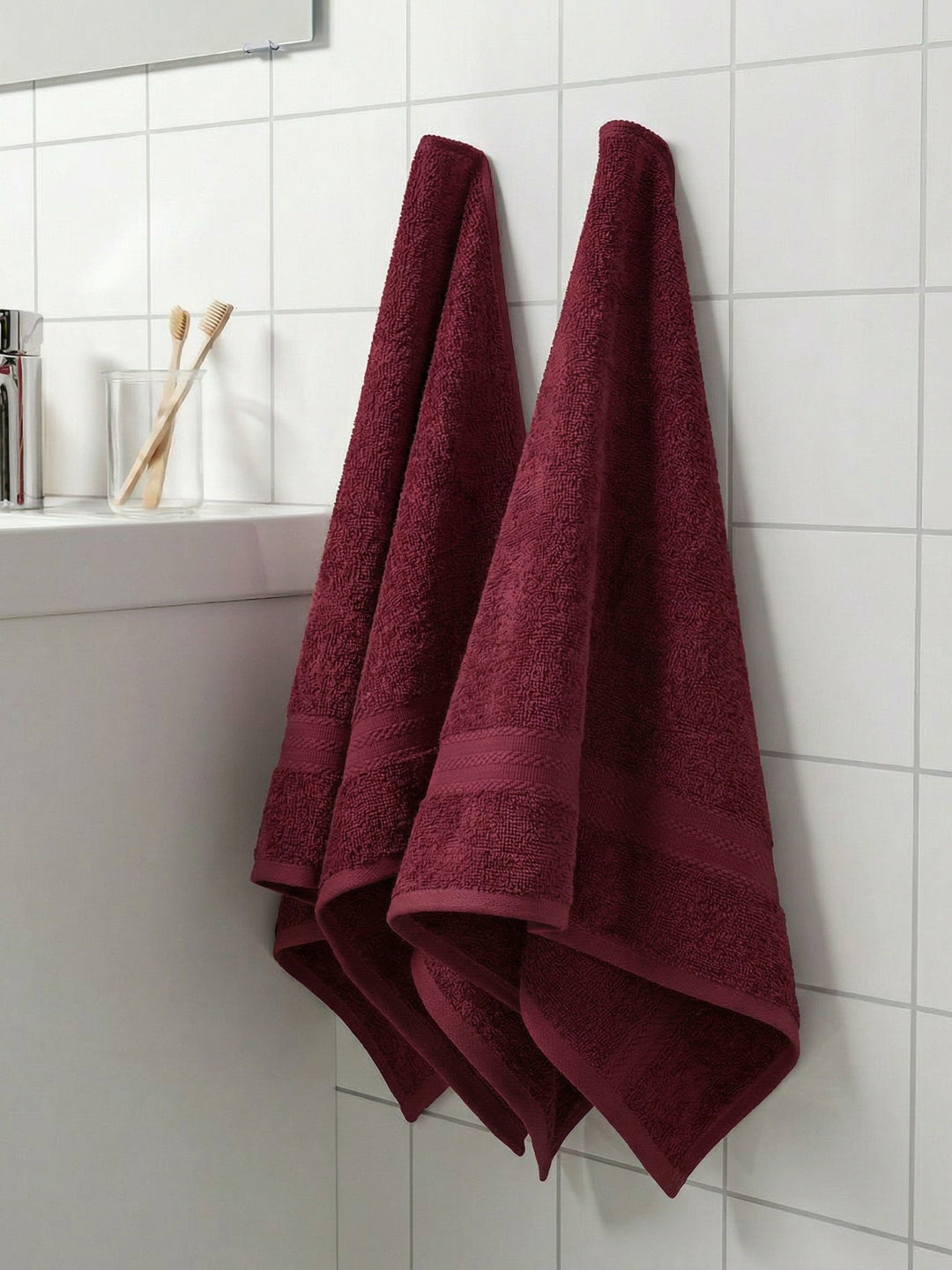 Rose Red Pure Cotton Solid 380 GSM Hand Towel 2 Pc Set (Jazz Collection)