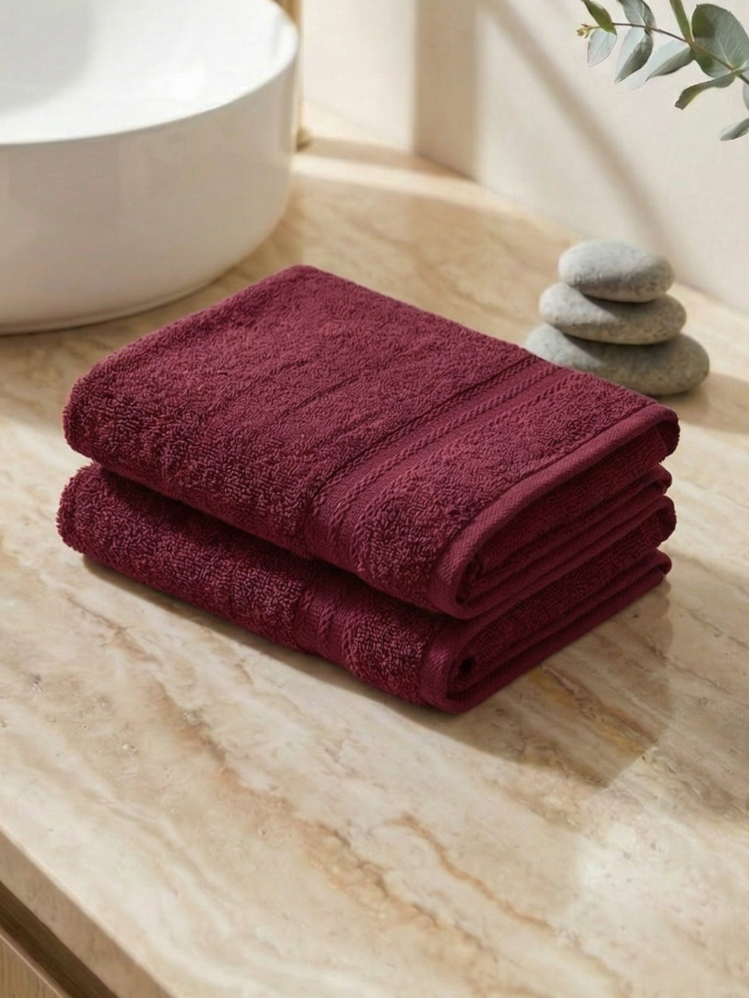 Rose Red Pure Cotton Solid 380 GSM Hand Towel 2 Pc Set (Jazz Collection)
