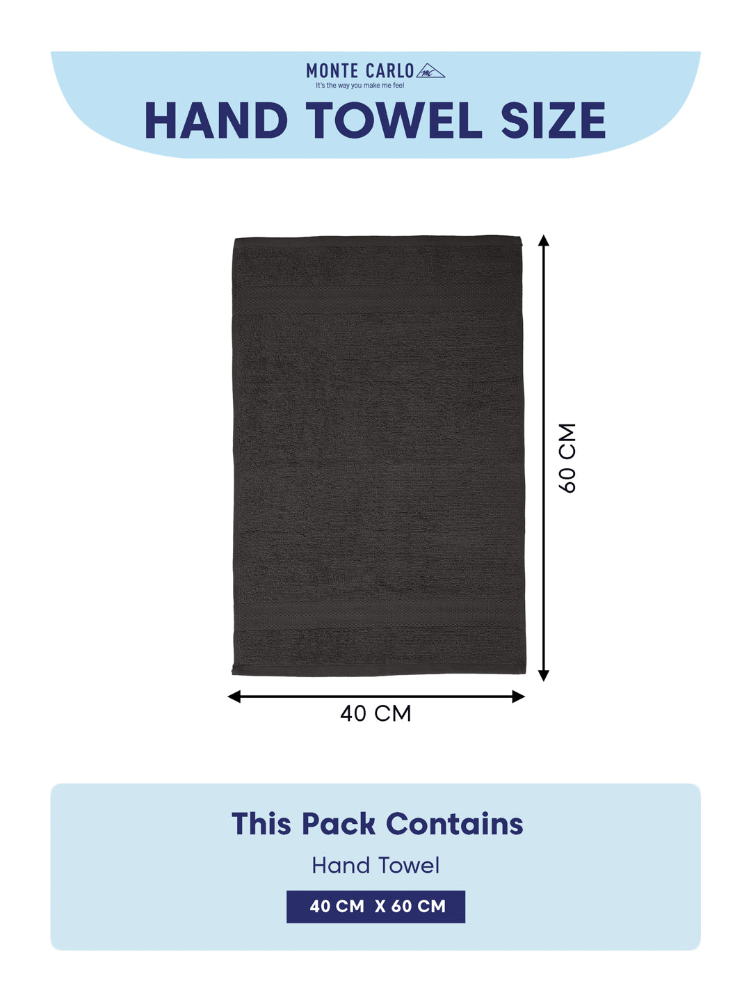 Grey Pure Cotton Solid 380 GSM Hand Towel 2 Pc Set (Jazz Collection)