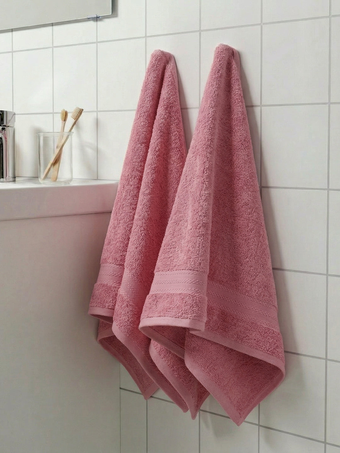 Pink Pure Cotton Solid 380 GSM Hand Towel 2 Pc Set (Jazz Collection)