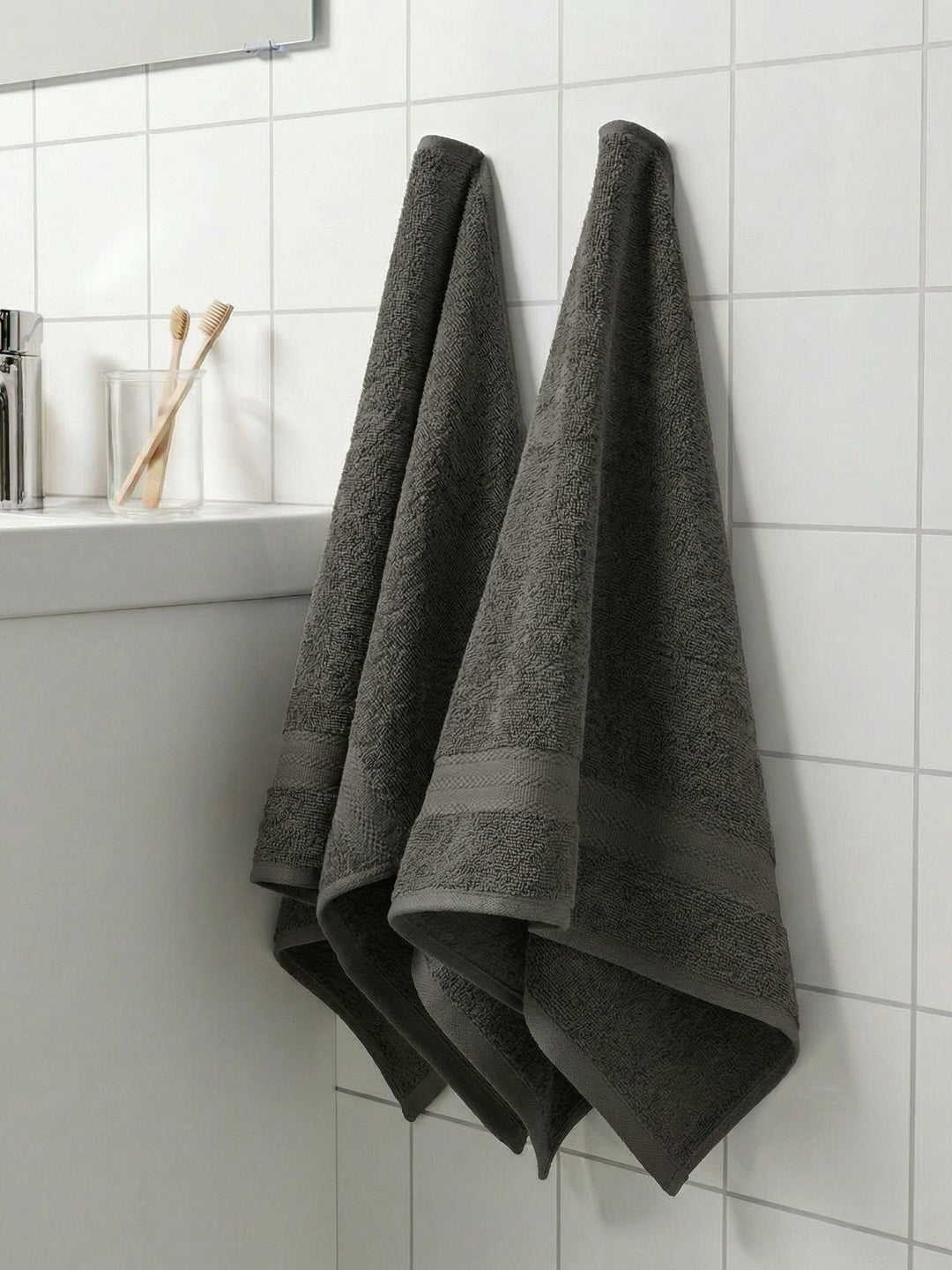 Grey Pure Cotton Solid 380 GSM Hand Towel 2 Pc Set (Jazz Collection)