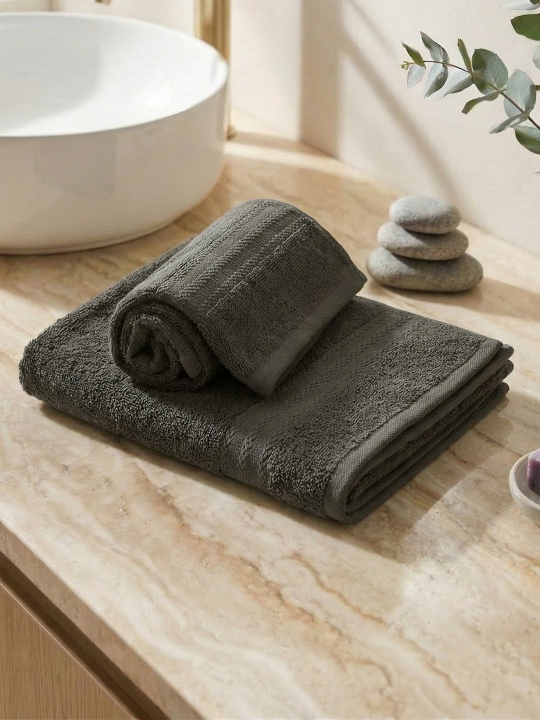 Grey Pure Cotton Solid 380 GSM Hand Towel 2 Pc Set (Jazz Collection)