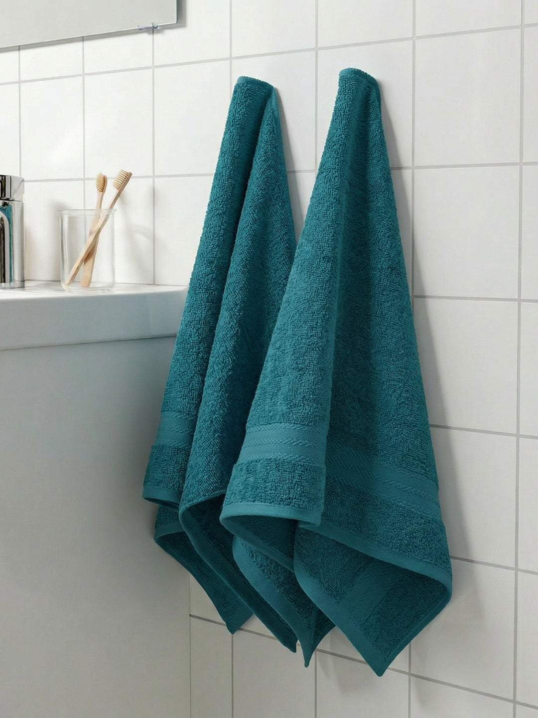 Teal Blue Pure Cotton Solid 380 GSM Hand Towel 2 Pc Set (Jazz Collection)