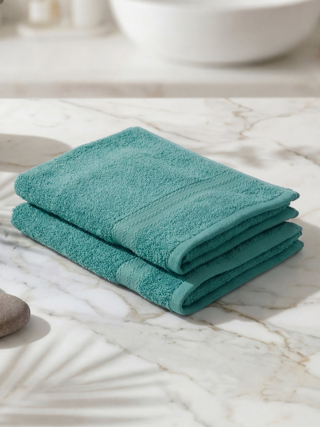 Sea Green Pure Cotton Solid 380 GSM Hand Towel 2 Pc Set (Jazz Collection)