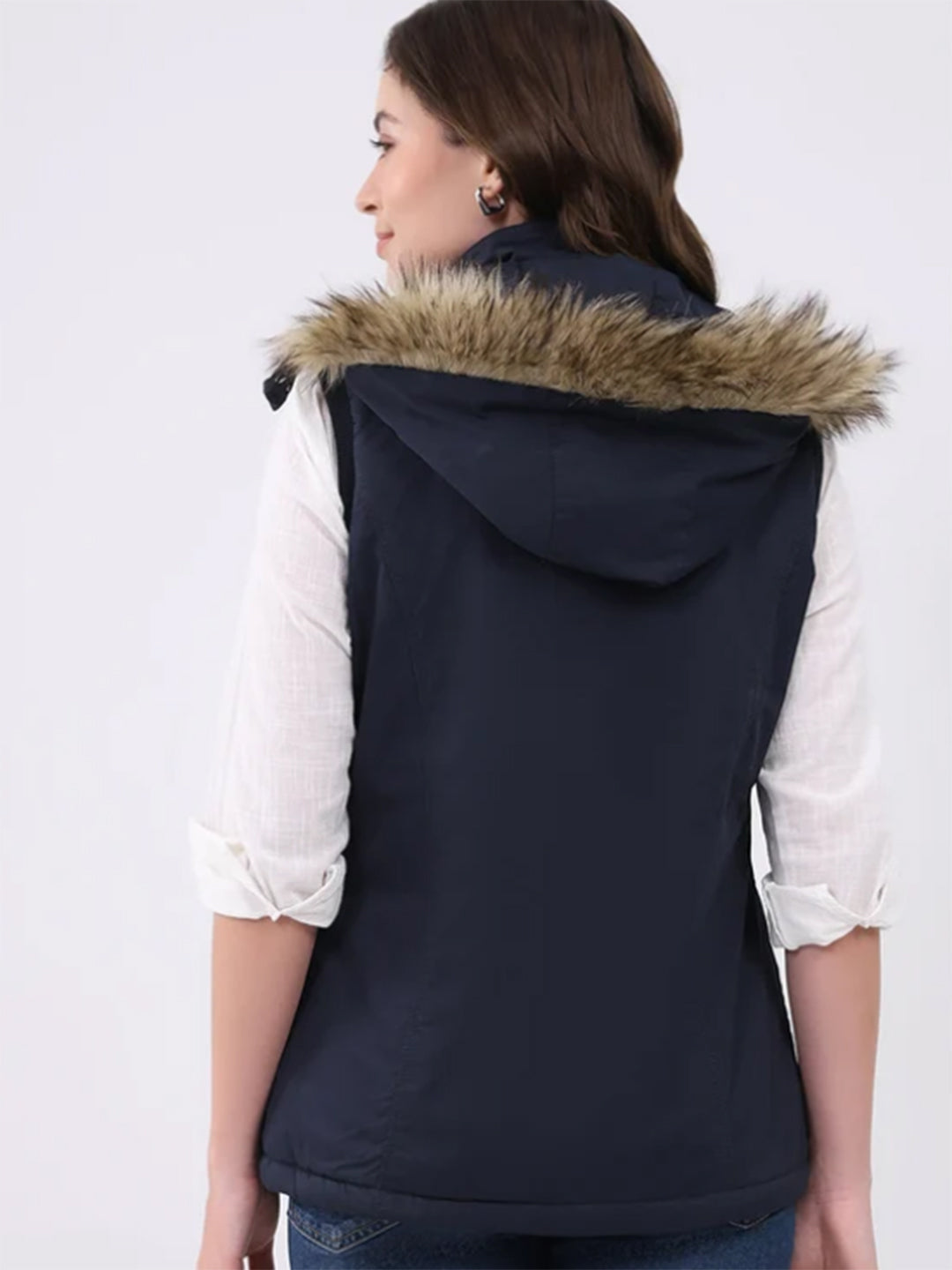 Monte Carlo Women Solid Hooded Sleeveless Parka Jacket