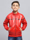 Boys Red Solid Mock Neck Full Sleeve Jacket