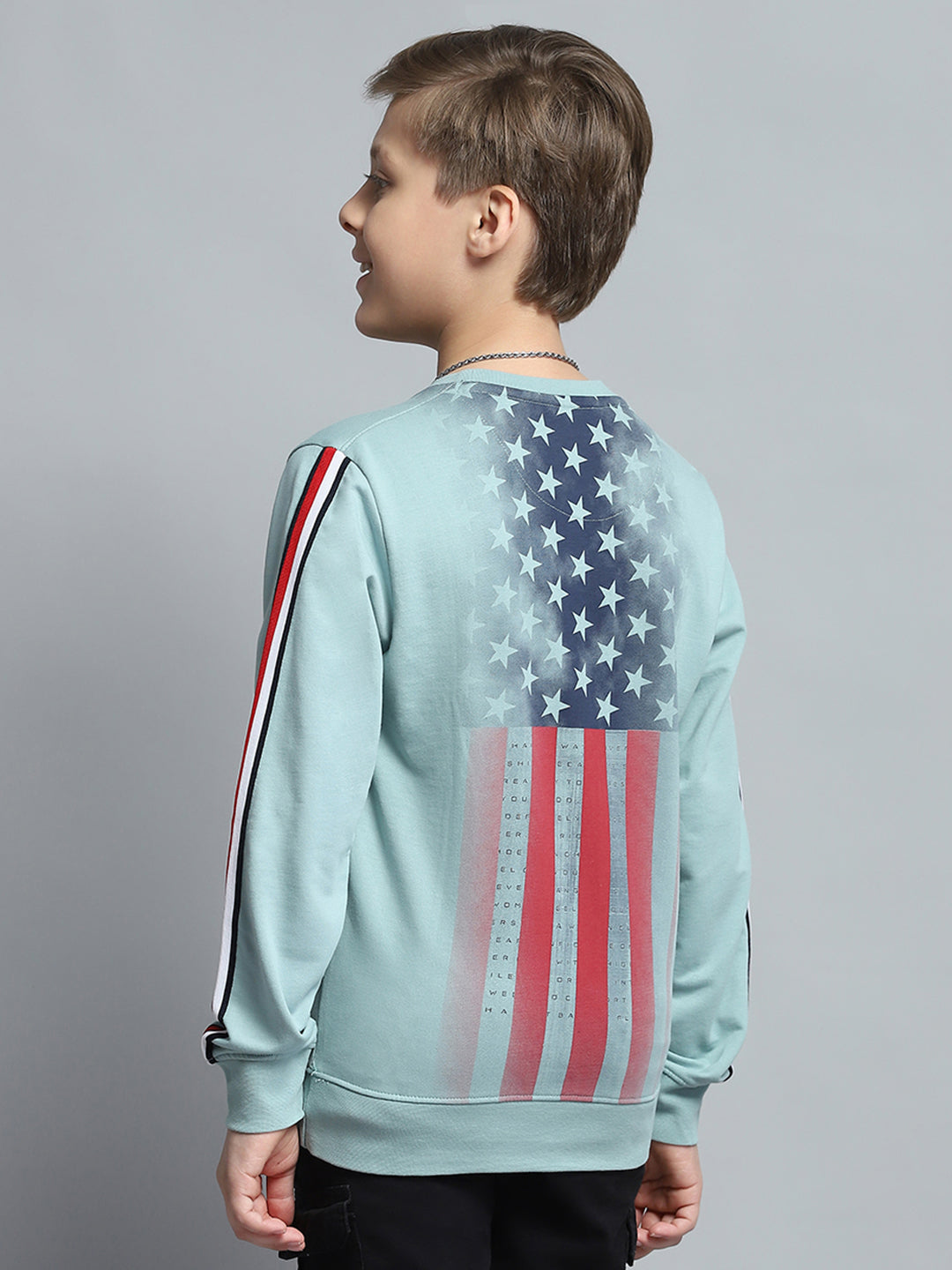 Boys Green Printed Round Neck Full Sleeve Sweatshirt