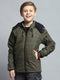 Boys Olive Printed Detachable Hood Full Sleeve Jacket