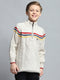 Boys Cream Self Design Mock Neck Full Sleeve Pullover