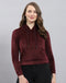 Girls Burgundy Solid Hooded Full Sleeve Sweatshirt