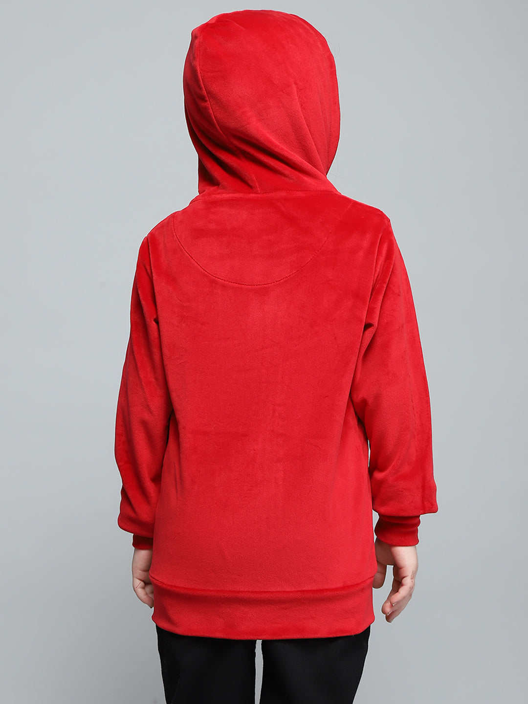Girls Red Solid Hooded Full Sleeve Sweatshirt