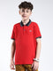Boys Red Solid Collar Half Sleeve T-Shirt