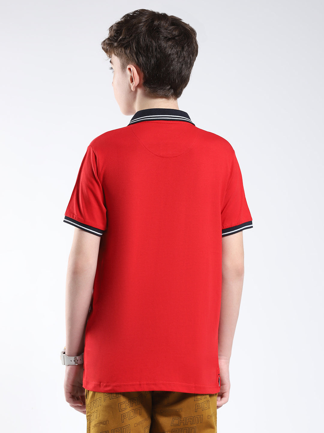 Boys Red Solid Collar Half Sleeve T-Shirt