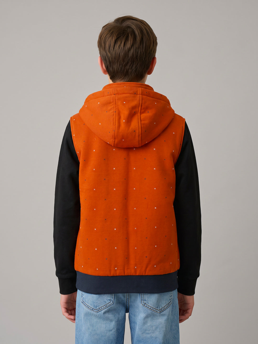 Boys Navy Blue Camouflage Detachable Hood Sleeveless Puffer Jacket