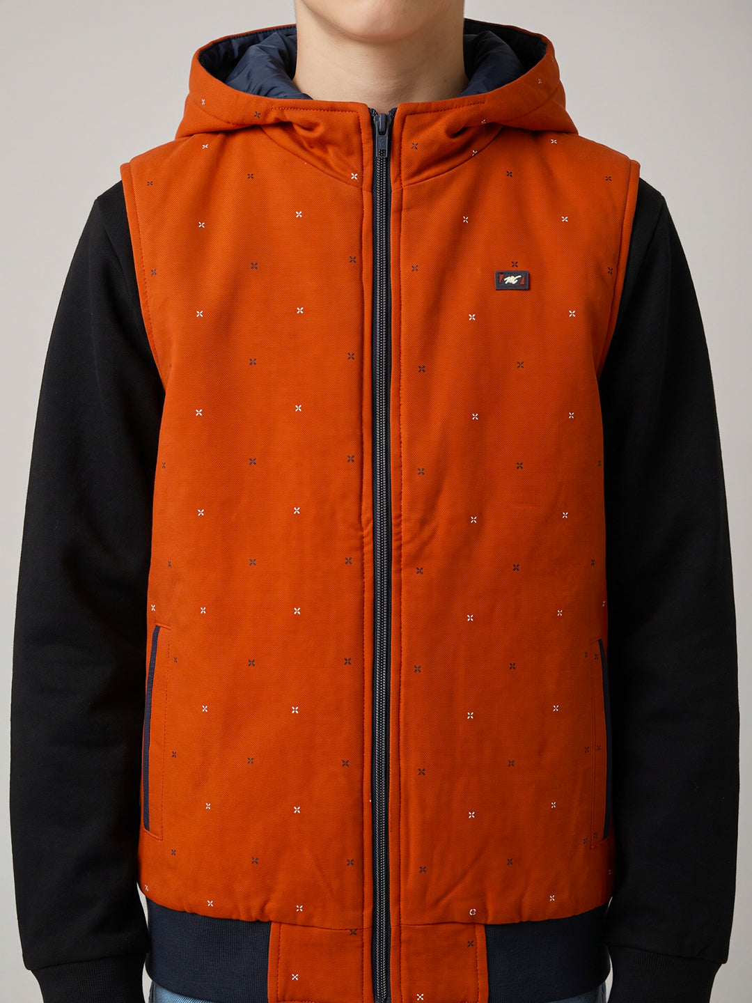 Boys Navy Blue Camouflage Detachable Hood Sleeveless Puffer Jacket
