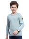 Boys Teal Blue Self Design Round Neck Full Sleeve Pullover